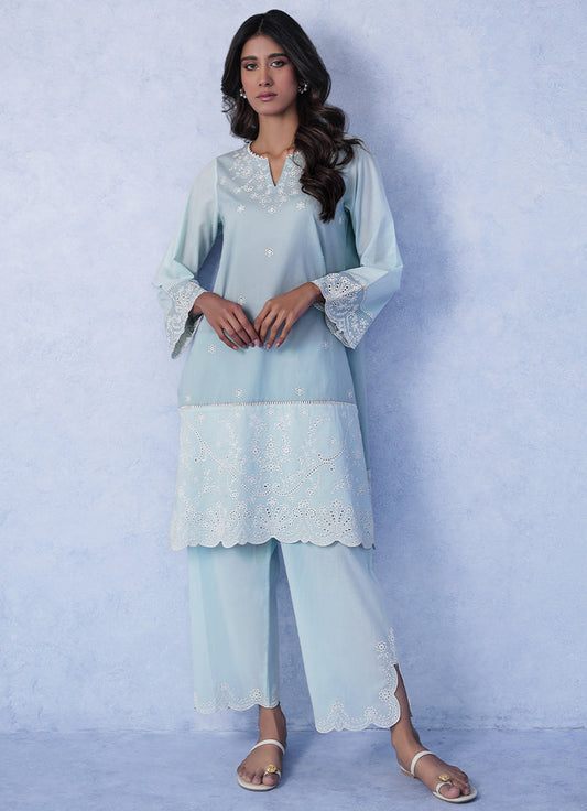 Aqua & Teal Embroidered CO-ORD Set