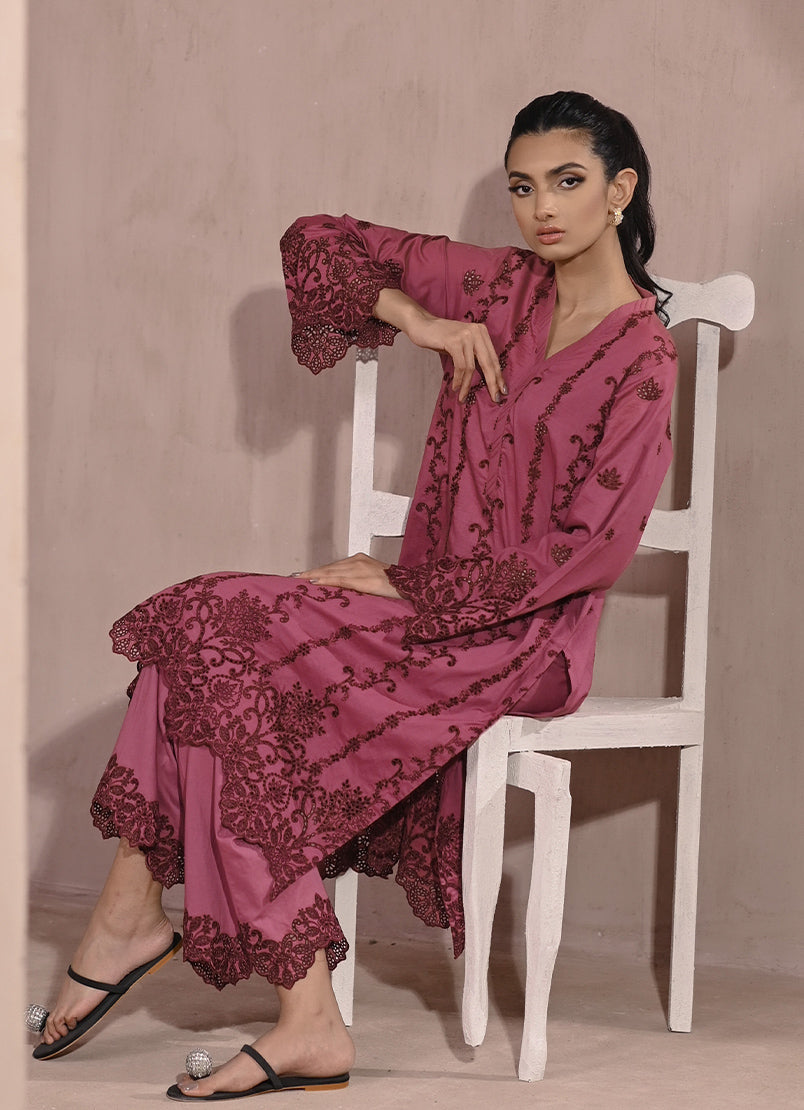 Plum Embroidered CO-ORD Set