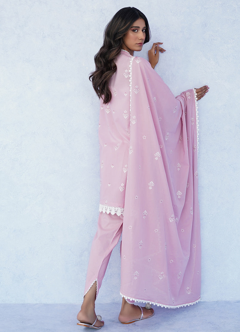 3 PC Pink Schiffli Embroidered Suit