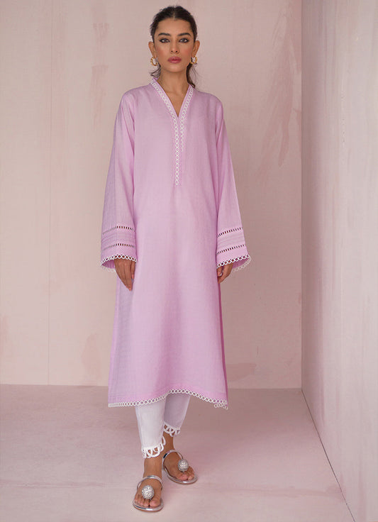 Blush-Lilac Dobby Lace Kurta - Solid