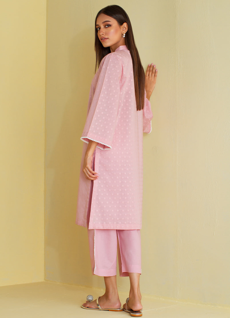 Tea-Pink  Co-ordset - Embroidered