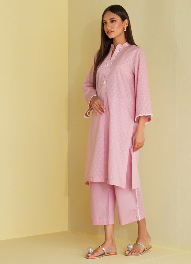 Tea-Pink  Co-ordset - Embroidered