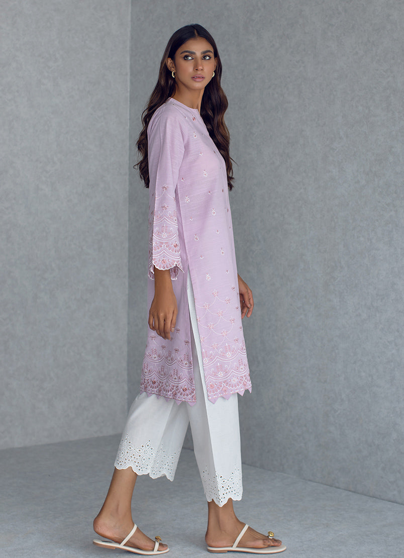 Lilac Khaddar Embroidered  Kurta - Embroidered