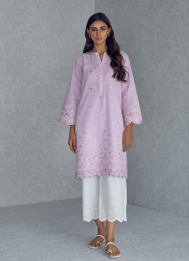 Lilac Khaddar Embroidered  Kurta - Embroidered