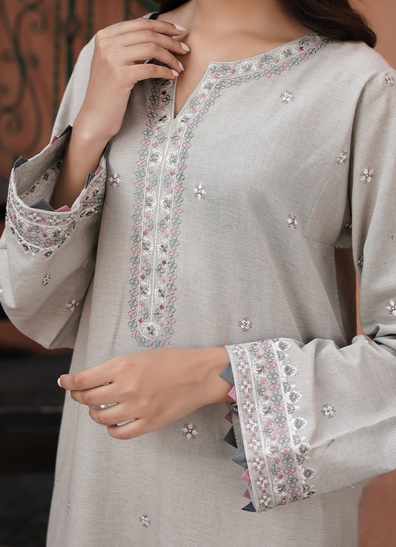 Drizzle Grey Kattan Embroidered Kurta