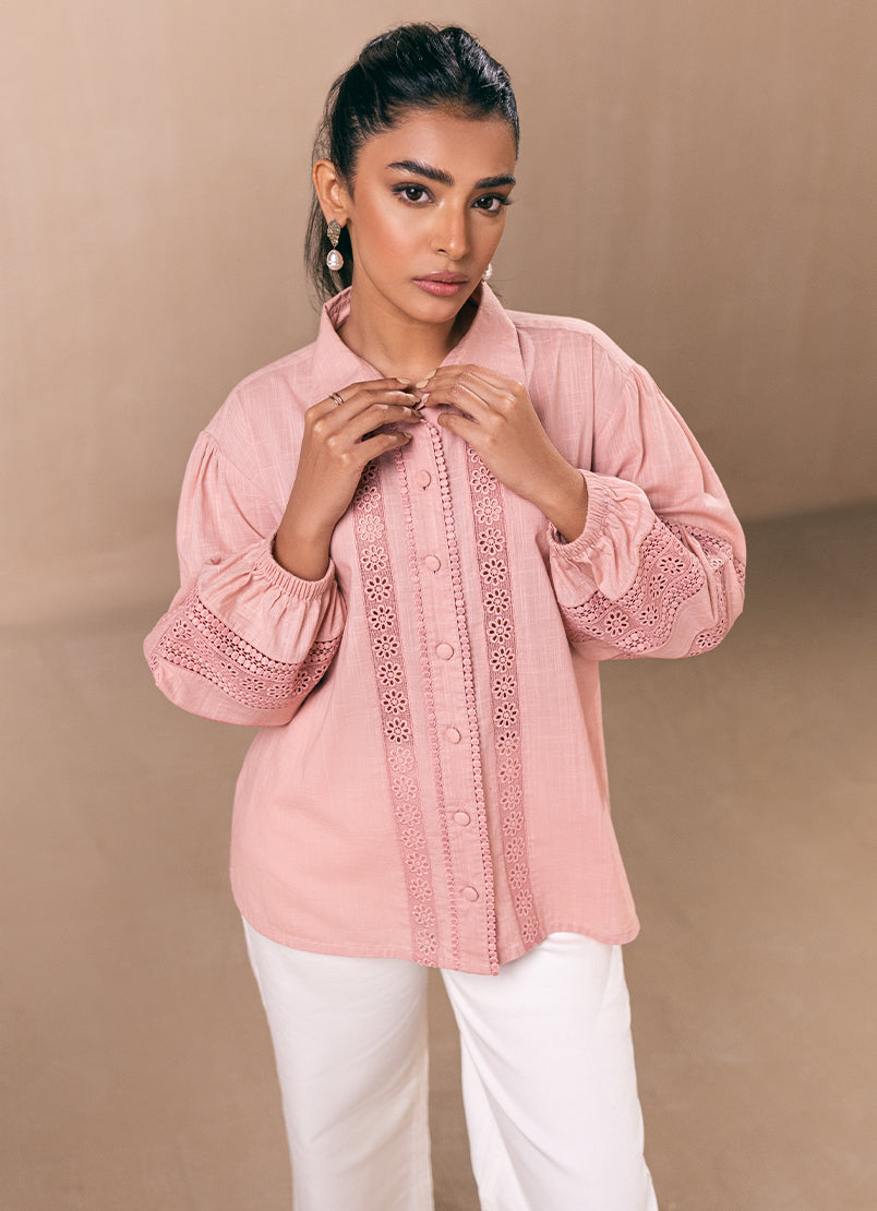 peach-lace-button-down-top